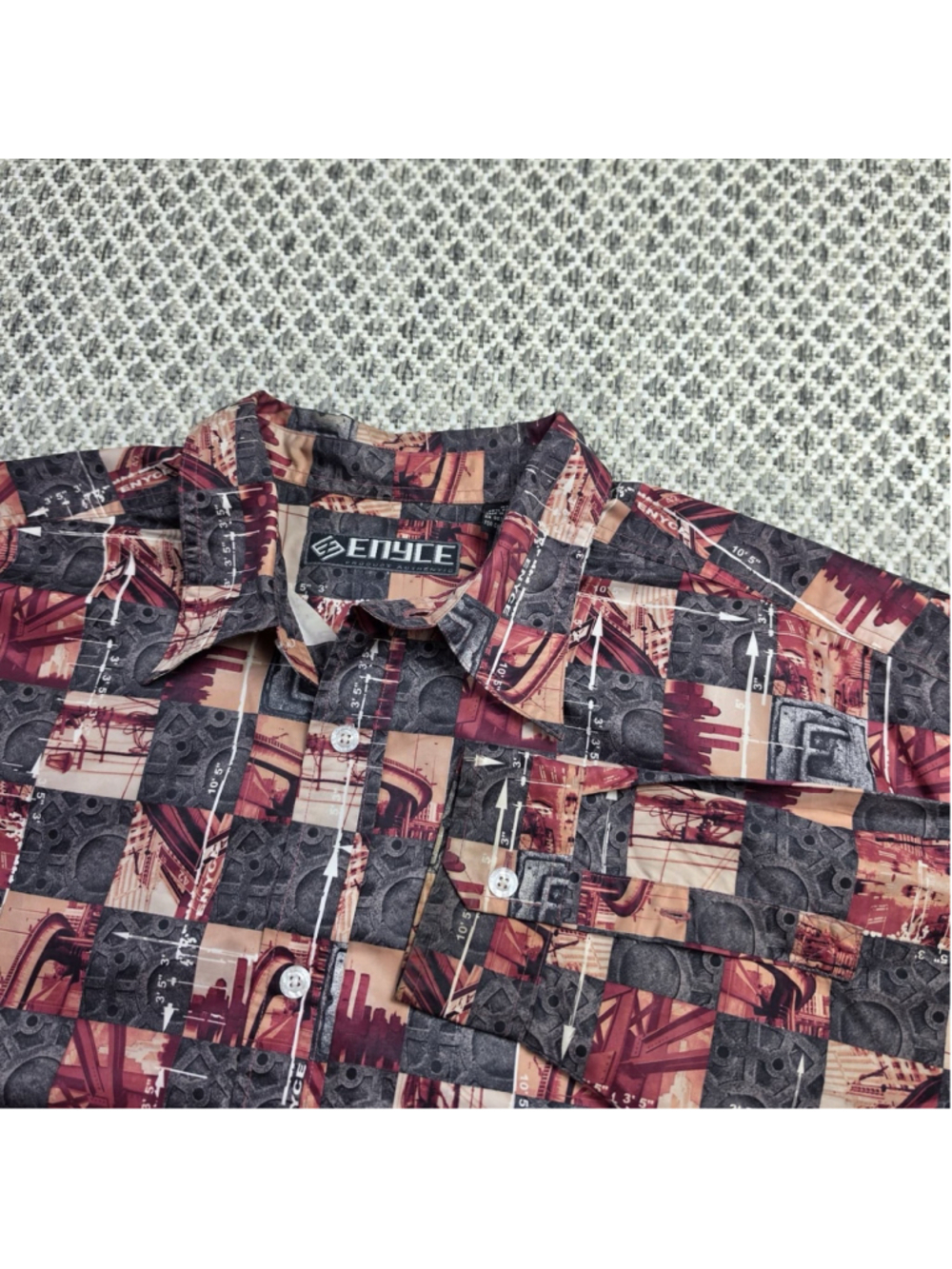 Vintage Enyce Y2K All Over Print Button Up Shirt 2XL City Graphic Streetwear